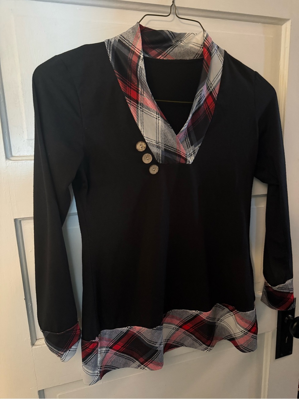Black Top with Red & White Plaid Trim